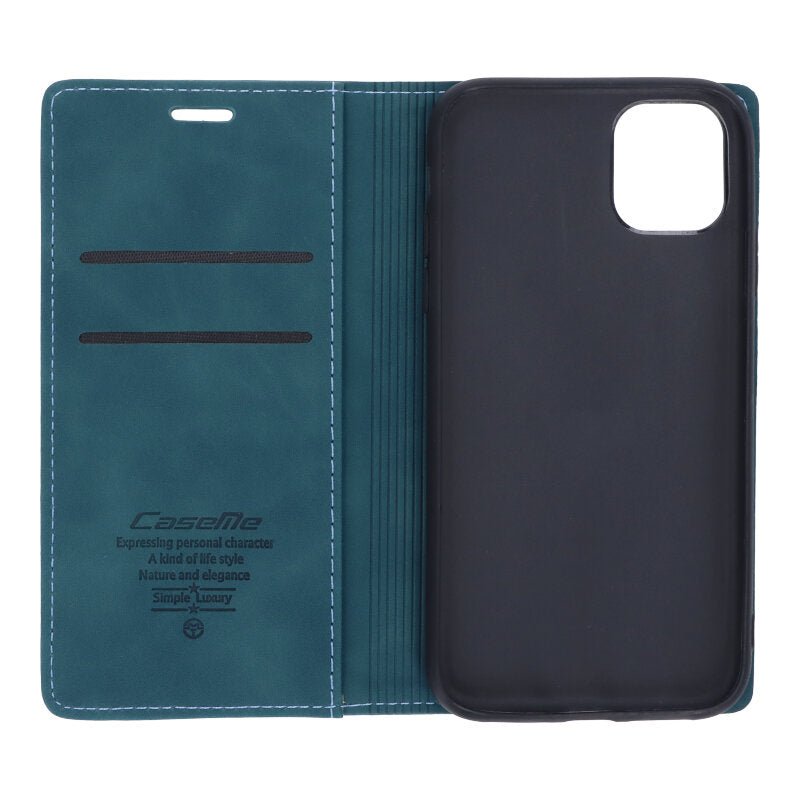 CaseMe - 013 PU + PC zakelijke stijl vintage matte horizontale flap lederen hoes voor iPhone 11 Blauw