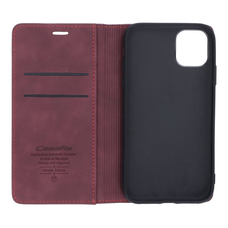 CaseMe - 013 PU + PC zakelijke stijl vintage matte horizontale flap lederen hoes voor iPhone 11 donkerrood