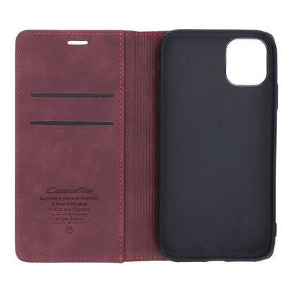 CaseMe - 013 PU + PC zakelijke stijl vintage matte horizontale flap lederen hoes voor iPhone 11 donkerrood