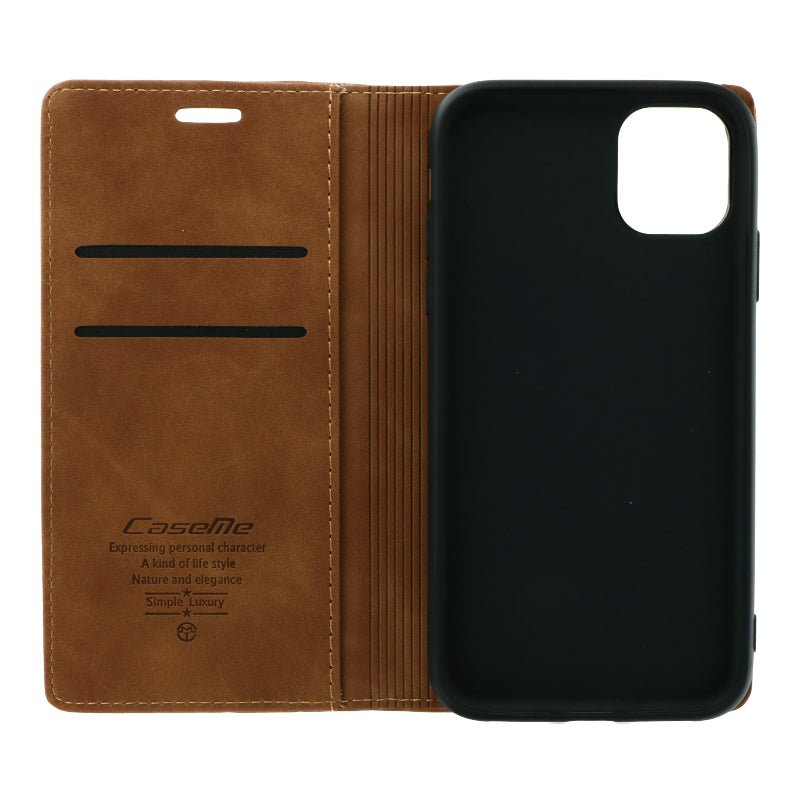 CaseMe - 013 PU + PC zakelijke stijl vintage matte horizontale flap leren hoes voor iPhone 11 Mocha