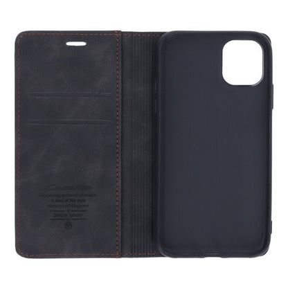 CaseMe - 013 PU + PC zakelijke stijl vintage matte horizontale flap leren hoes voor iPhone 11 zwart
