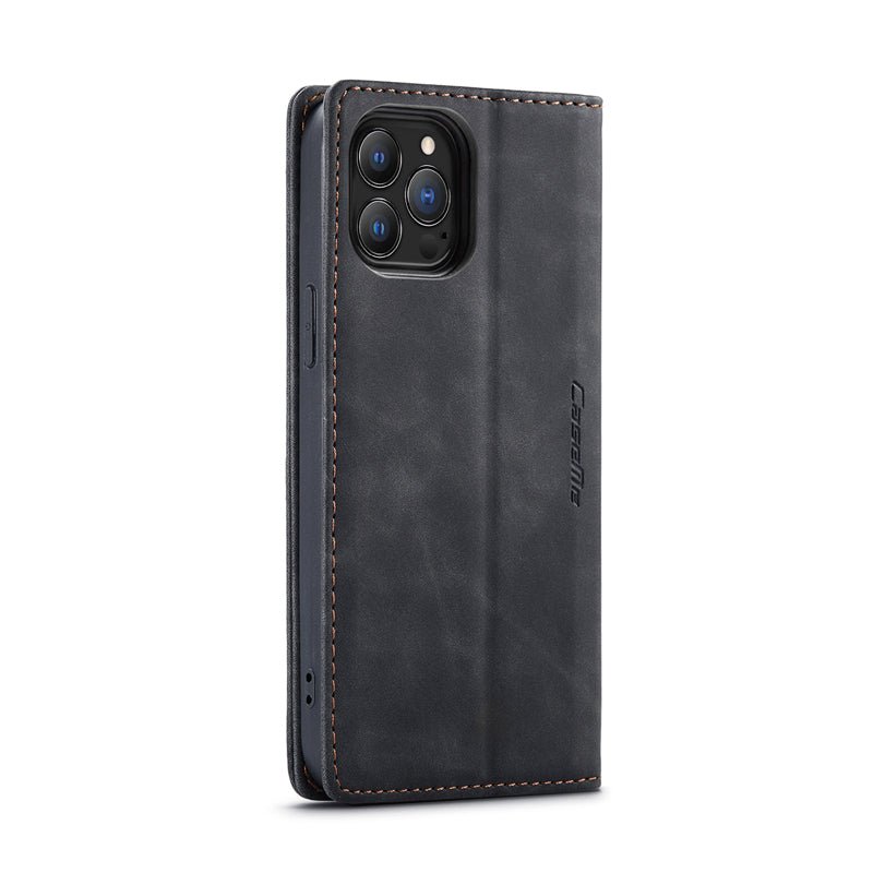 CaseMe - 013 TPU business stijl vintage matte horizontale flap lederen hoes voor iPhone 13 Pro Max zwart