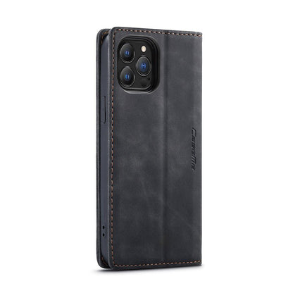 CaseMe - 013 TPU business stijl vintage matte horizontale flap lederen hoes voor iPhone 13 Pro Max zwart