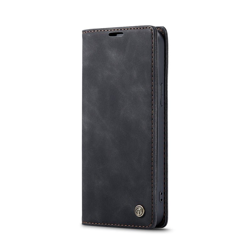 CaseMe - 013 TPU business stijl vintage matte horizontale flap lederen hoes voor iPhone 13 Pro Max zwart