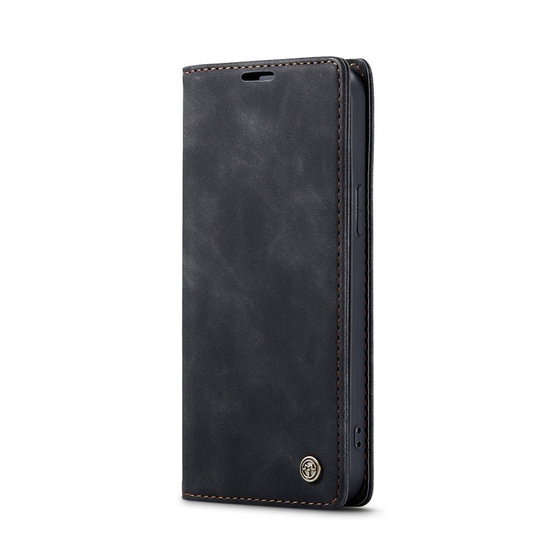 CaseMe - 013 TPU business stijl vintage matte horizontale flap lederen hoes voor iPhone 17 Pro zwart