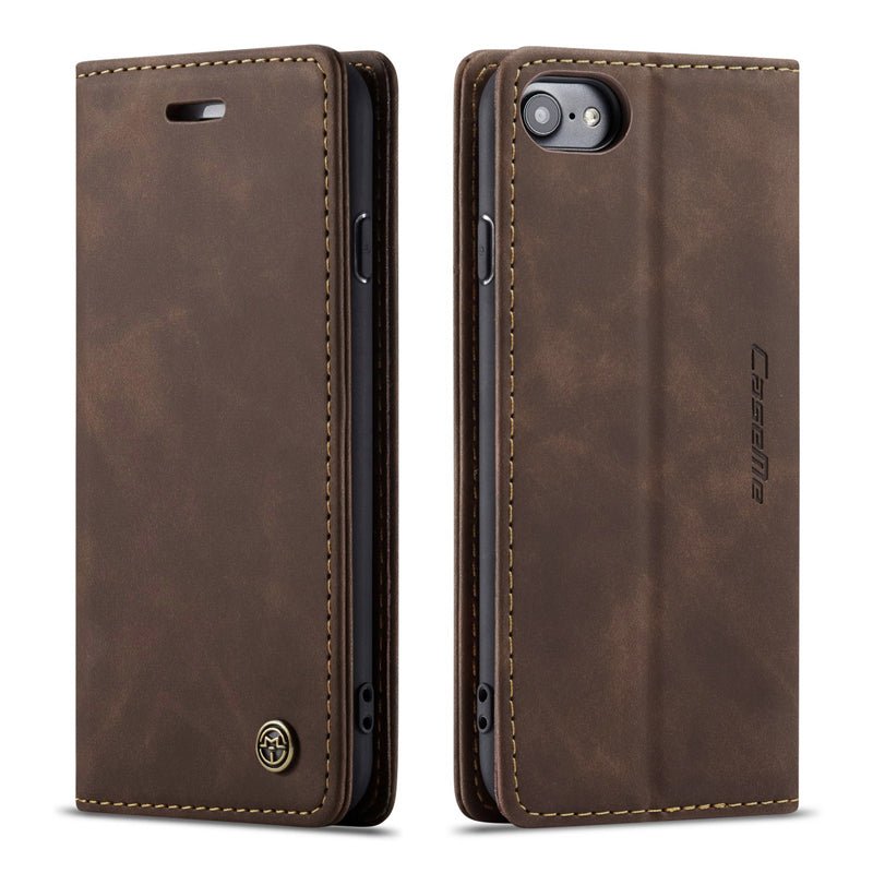 CaseMe - 013 TPU business stijl vintage matte horizontale flap lederen hoes voor iPhone 6/7/8/SE 2020/SE 2022 coffee