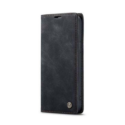 CaseMe - 013 TPU business stijl vintage matte horizontale flap leren case voor iPhone 14 Pro zwart