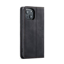 CaseMe - 013 TPU business stijl vintage matte horizontale flap leren hoes voor iPhone 13 black