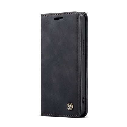 CaseMe - 013 TPU business stijl vintage matte horizontale flap leren hoes voor iPhone 13 black