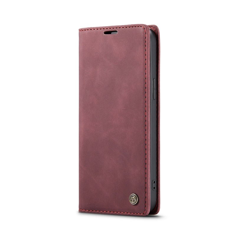 CaseMe - 013 TPU business stijl vintage matte horizontale flap leren hoes voor iPhone 17 Pro Burgundy