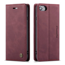 CaseMe - 013 TPU business stijl vintage matte horizontale flap leren hoes voor iPhone 6/7/8/SE 2020/SE 2022 burgundy
