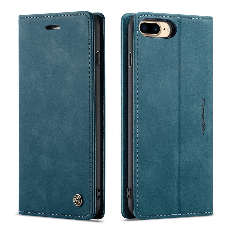 CaseMe - 013 TPU business stijl vintage matte horizontale flap leren hoes voor iPhone 7 Plus/8 Plus blauw