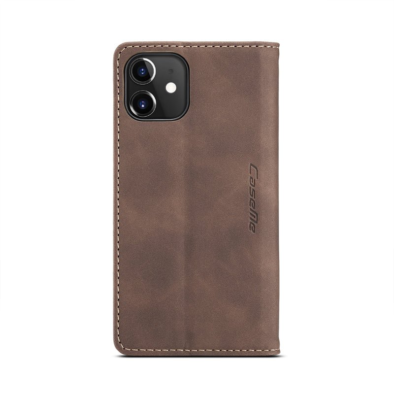 CaseMe - 013 TPU Business stijl vintage matte horizontale flap leren hoesje voor iPhone 12 Mini bruin