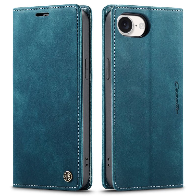 CaseMe - 013 TPU Business Style Vintage Matte Horizontal Flap Leder Case voor iPhone 16e Blauw