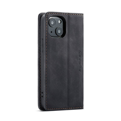 CaseMe - 013 TPU Business Style Vintage Matte Horizontale Flap Leren Hoesje voor iPhone 13 Mini 5.4" Black