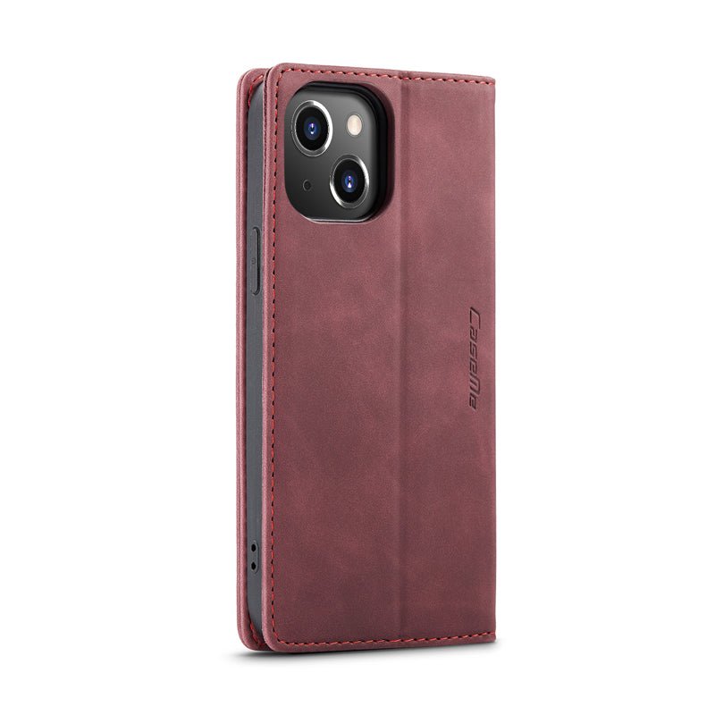 CaseMe - 013 TPU business style vintage matte horizontale flap leren hoesje voor iPhone 14 rood