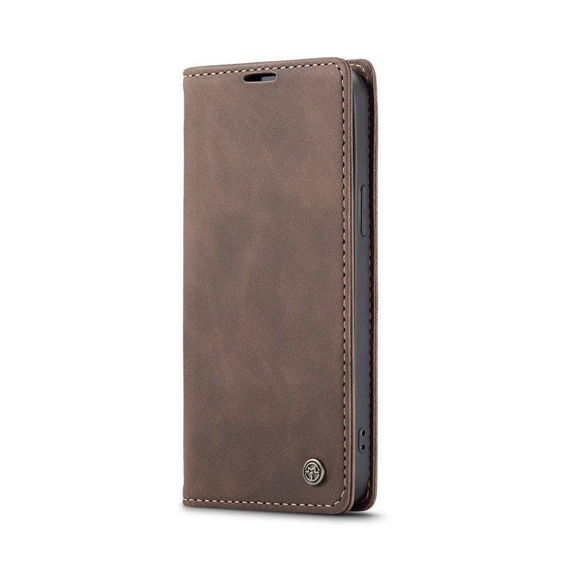 CaseMe - 013 TPU zakelijk vintage matte horizontale flap lederen hoes voor iPhone 17 coffee