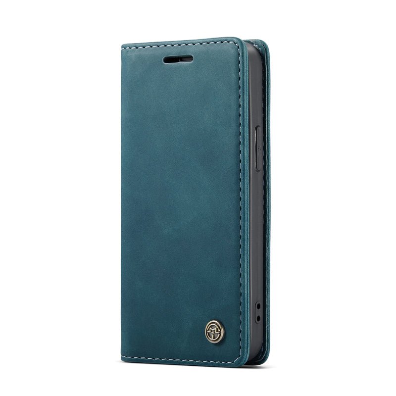 CaseMe - 013 TPU zakelijke stijl vintage matte horizontale flap lederen hoes voor iPhone 13 Mini 5.4" blauw