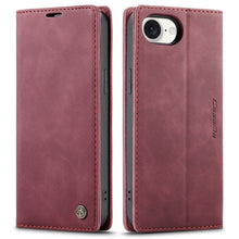 CaseMe - 013 TPU zakelijke stijl vintage matte horizontale flap lederen hoes voor iPhone 16e burgundy