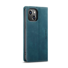 CaseMe - 013 TPU zakelijke stijl vintage matte horizontale flap lederen hoesje voor iPhone 14 blauw