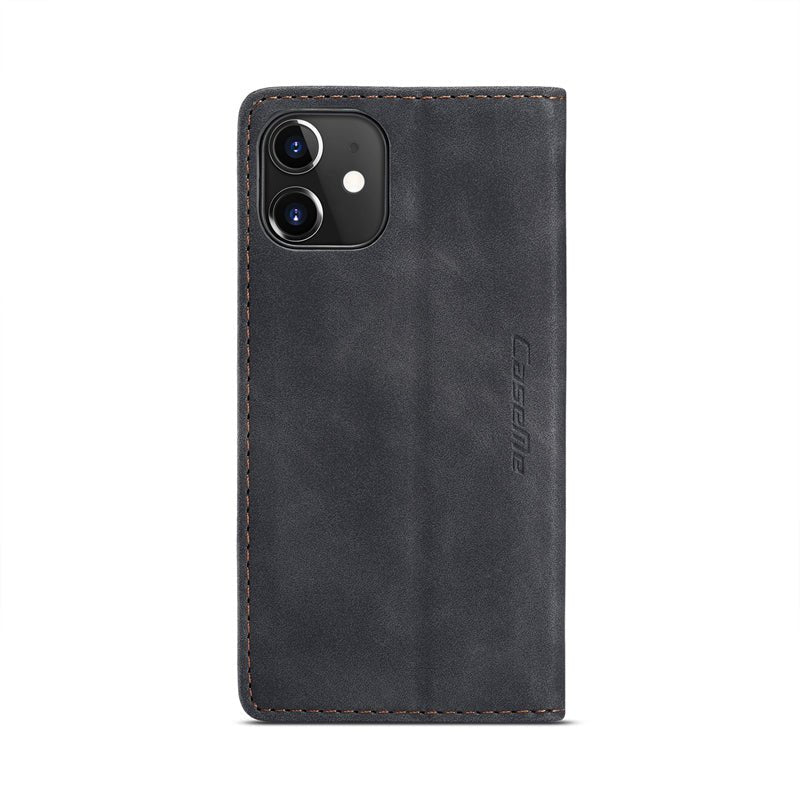 CaseMe - 013 TPU zakelijke stijl vintage matte horizontale flap leren hoes voor iPhone 12 Mini zwart