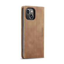 CaseMe - 013 TPU zakelijke stijl vintage matte horizontale flap leren hoes voor iPhone 14 bruin