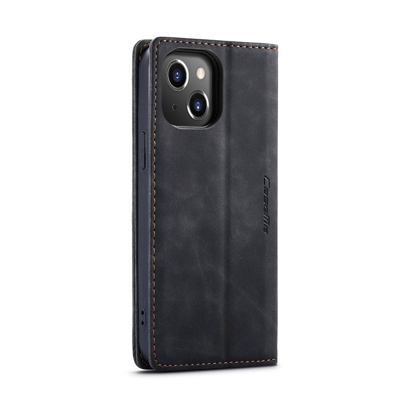 CaseMe - 013 TPU zakelijke stijl vintage matte horizontale flap leren hoes voor iPhone 14 Plus Zwart