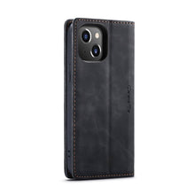 CaseMe - 013 TPU zakelijke stijl vintage matte horizontale flap leren hoes voor iPhone 14 Plus Zwart