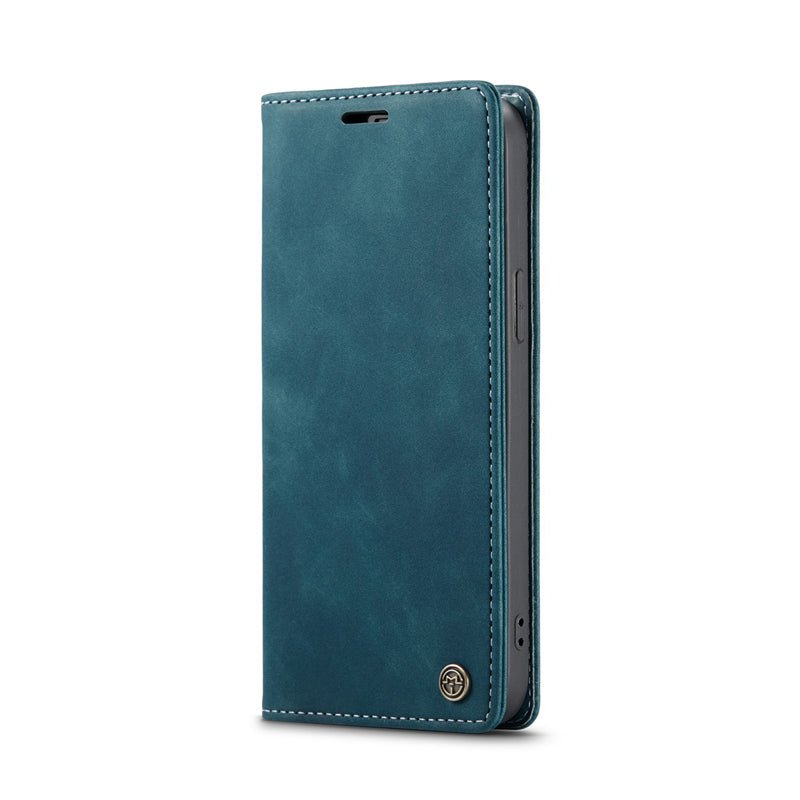 CaseMe - 013 TPU zakelijke stijl vintage matte horizontale flap leren hoes voor iPhone 17 Pro Max blue