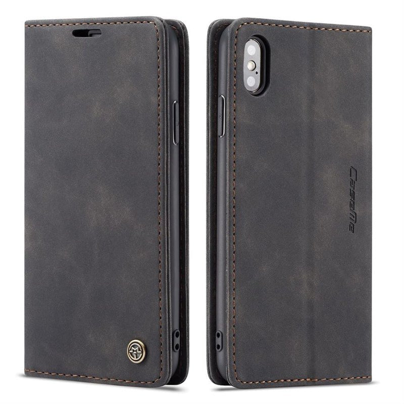 CaseMe - 013 TPU zakelijke stijl vintage matte horizontale flap leren hoes voor iPhone X/XS zwart