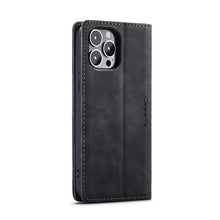 CaseMe - 013 TPU zakelijke stijl vintage matte horizontale flap leren hoesje voor iPhone 14 Pro Max black