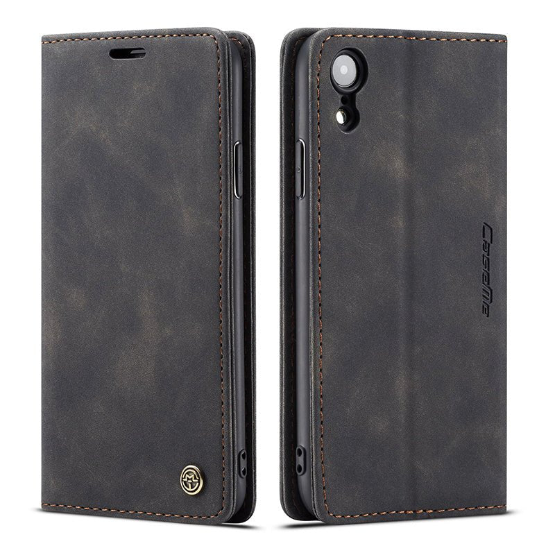 CaseMe - 013 TPU Zakelijke Stijl Vintage Matte Horizontale Klep Leren Hoes voor iPhone XR Black