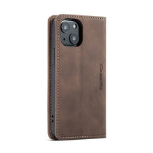 CaseMe - 013 TPU zakelijke vintage matte horizontale flap lederen hoes voor iPhone 13 koffie