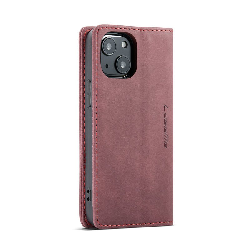 CaseMe - 013 TPU zakelijke vintage matte horizontale flap leren hoes voor iPhone 13 Rood