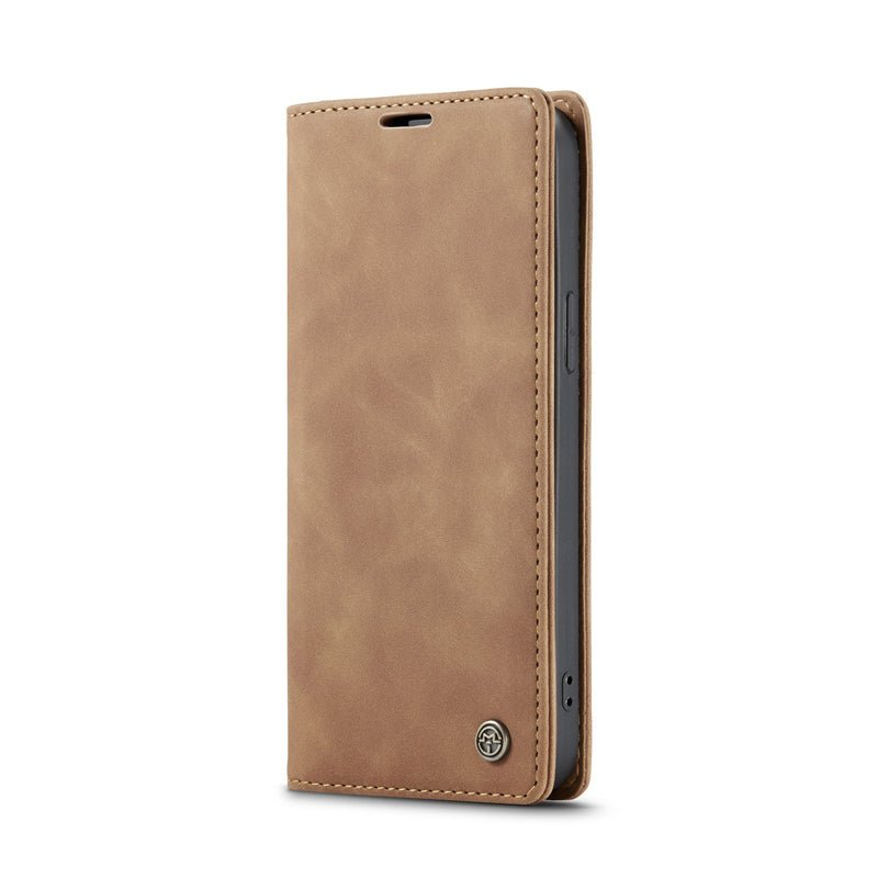 CaseMe - 013 TPU zakelijke vintage matte horizontale flap leren hoesje voor iPhone 17 bruin
