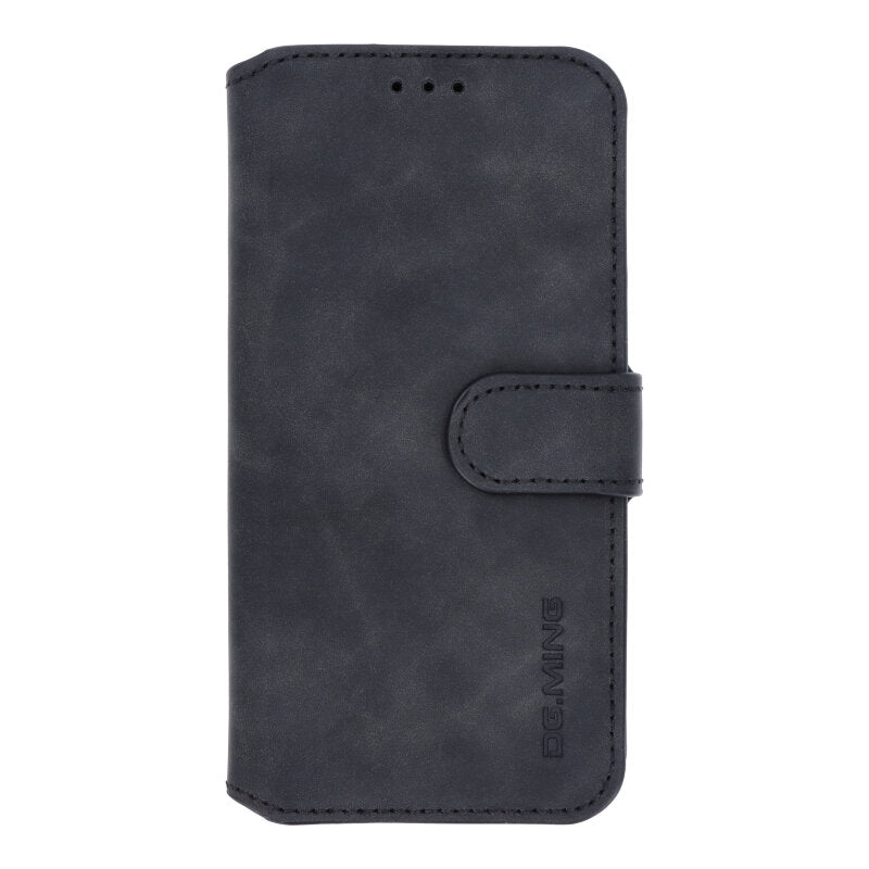 DG.MING Retro Oil Side horizontaal flip case voor iPhone X/XS zwart