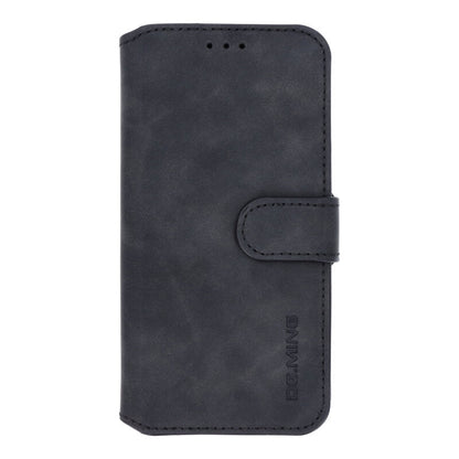 DG.MING Retro Oil Side horizontaal flip case voor iPhone X/XS zwart
