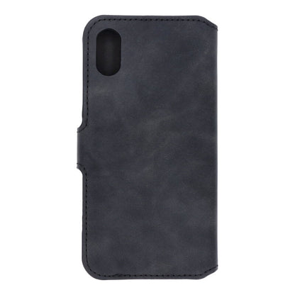 DG.MING Retro Oil Side horizontaal flip case voor iPhone X/XS zwart
