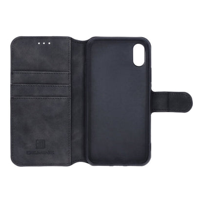 DG.MING Retro Oil Side horizontaal flip case voor iPhone X/XS zwart