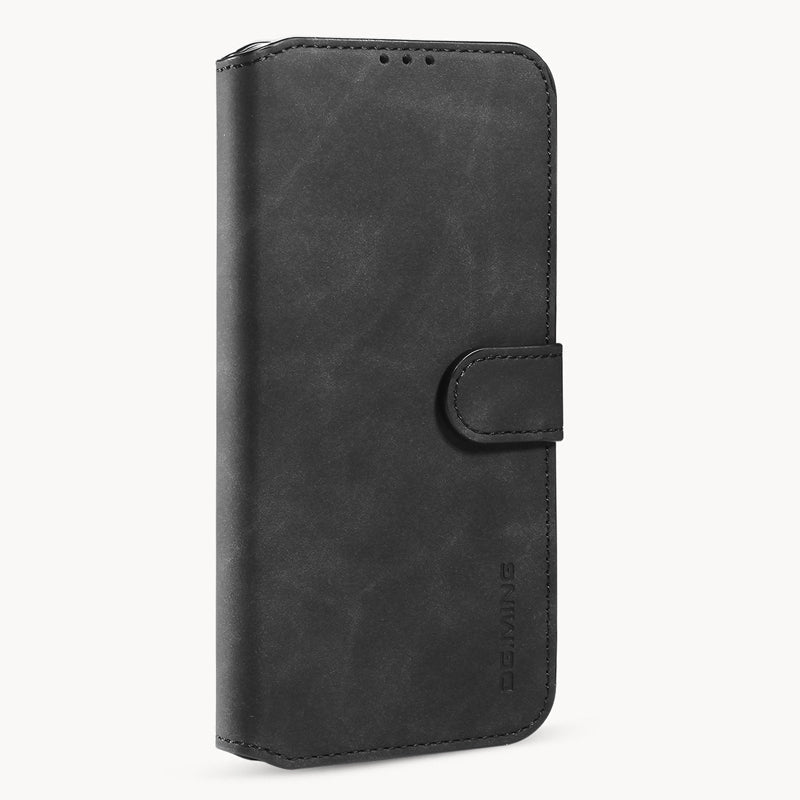 DG.MING Retro Oil Side horizontale flip - case voor iPhone 12/12 Pro zwart