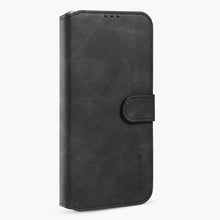 DG.MING Retro Oil Side horizontale flip - case voor iPhone 12/12 Pro zwart