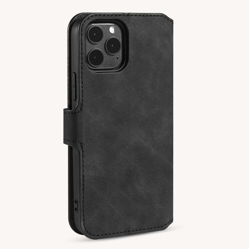 DG.MING Retro Oil Side horizontale flip - case voor iPhone 12/12 Pro zwart