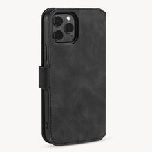 DG.MING Retro Oil Side horizontale flip - case voor iPhone 12/12 Pro zwart