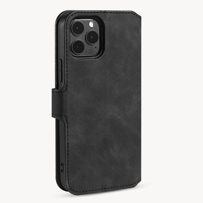 DG.MING Retro Oil Side horizontale flip - case voor iPhone 12/12 Pro zwart