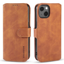 DG.MING Retro Oil Side Horizontale Flip Hoes voor iPhone 13 6.1" Bruin