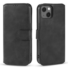 DG.MING Retro Oil Side Horizontale Flip Hoes voor iPhone 14 Black