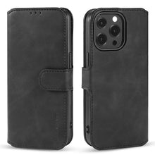 DG.MING retro olie - zijde horizontale flip case voor iPhone 14 Plus zwart