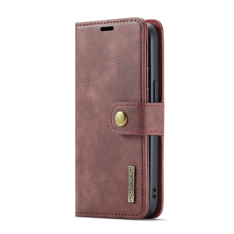 DG.MING tweevoudig vouwbare koeienhuid textuur hoes voor iPhone 16e rood