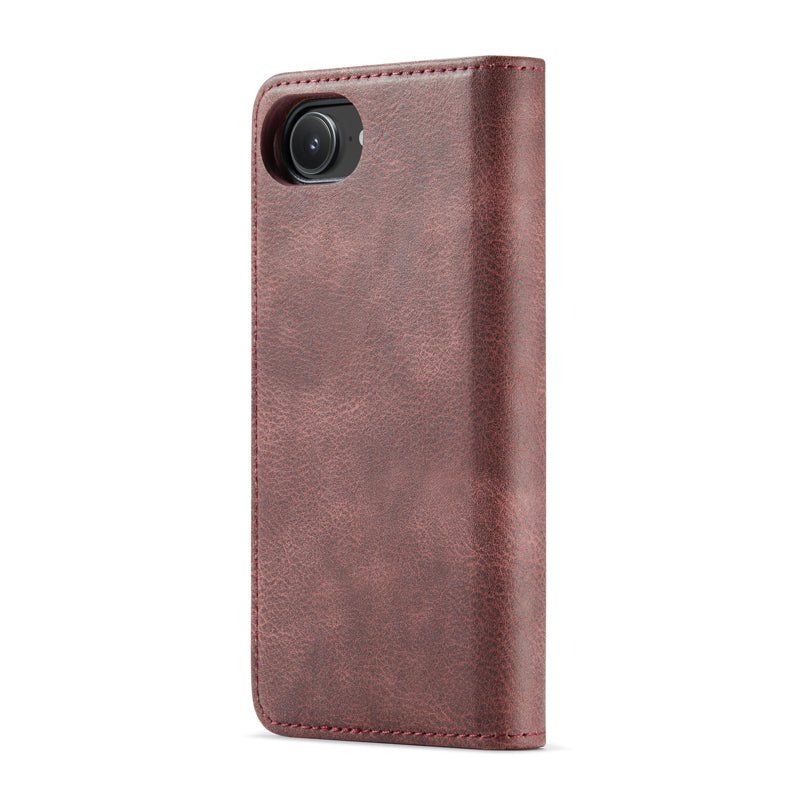 DG.MING tweevoudig vouwbare koeienhuid textuur hoes voor iPhone 16e rood