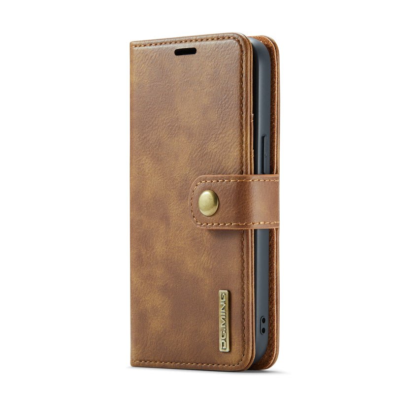 DG.MING tweevoudige koeienhuid textuur hoesje voor iPhone 16e bruin